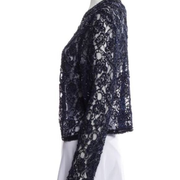 2pc Brilliante Gown & Jacket Sz L Navy Blue Lace Sequins Beaded Mother Wedding - Picture 5 of 16